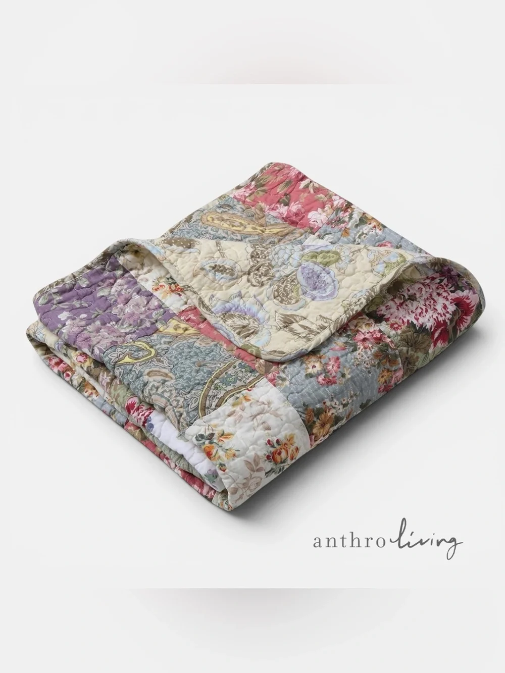 NEW Anthropologie Boho Multicolor Floral Throw Blanket Patchwork Quilt 50